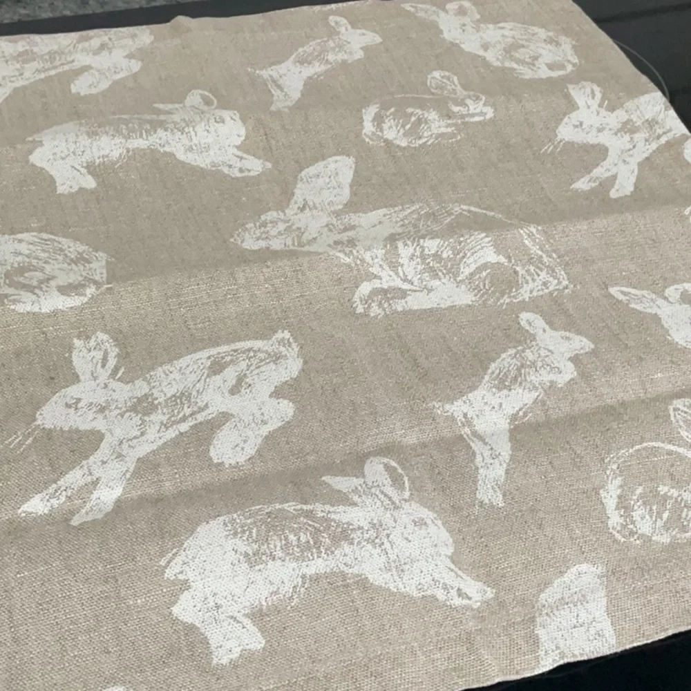 Pottery Barn Bunnies and Rabbits table runner and 10 napkins. New-never used.
